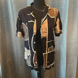 Zara Abstract Black and Tan Button Down Shirt